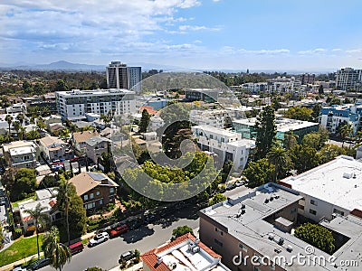 Aerial view above Hillcrest neighborhood in San Diego Stock Photo