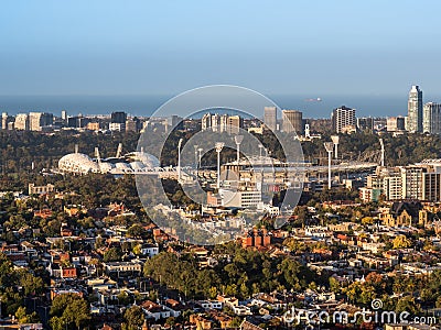 Aerial view above Melbourne`s sports precinct Editorial Stock Photo