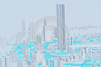 Aerial view-abstract futuristic mega city landscape and metropolis,architecture building and skyscraper,image 3D rendering Cartoon Illustration