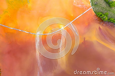 Aerial view of acid colorful mine waste waters Stock Photo