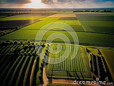 Aerial view of acres of farmland. Stock Photo