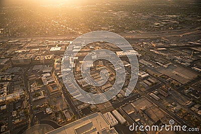 Aerial view across urban suburban community Stock Photo