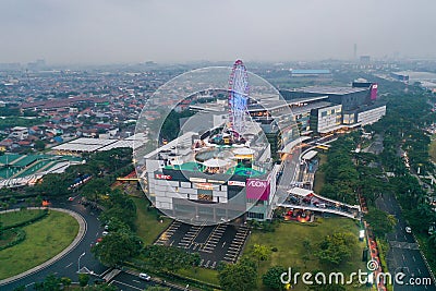 Aerial view of The AEON MALL Jakarta Garden City, AEON is a Largest shopping mall in East Jakarta. Jakarta, Indonesia, January 23 Editorial Stock Photo
