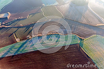 Aerial view of agricultural fields Stock Photo