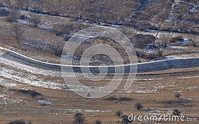 Aerial view of agricultural meadows and fields Stock Photo