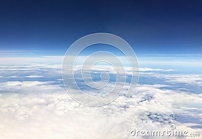 Aerial view from the airplane.Above the sky horizon.World explorer cover Stock Photo