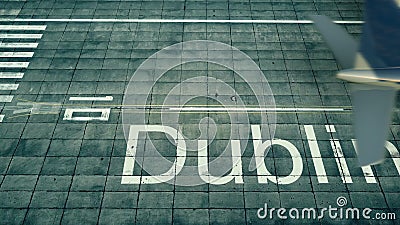 Aerial view of an airplane arriving to Dublin airport. Travel to Ireland 3D rendering Stock Photo