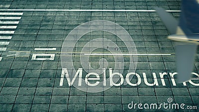 Aerial view of an airplane arriving to Melbourne airport. Travel to Australia 3D rendering Stock Photo