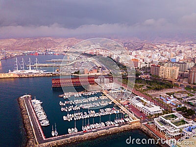 Aerial view of Almeria cityscape and harbour Stock Photo