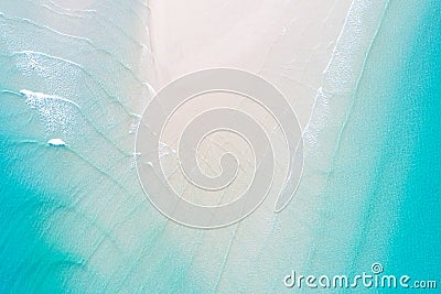 Aerial view of amazing white sand beach triangle sea shore Stock Photo