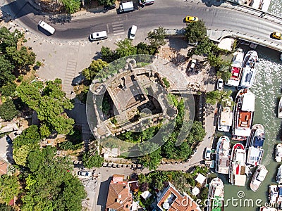 Aerial view of Anatolian Fortress in Istanbul Turkey / Anadolu Hisari / Birds Eye View. Stock Photo