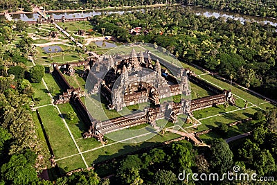 Aerial View of Angkor Wat Temple, Siem Reap, Cambodia Stock Photo