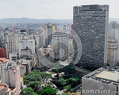 View of AnhangabaÃº Valley and Santa Iphigenia Bridge. Historic Center of Sao Paulo - Brazil Editorial Stock Photo