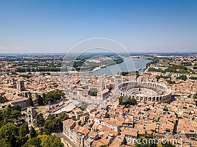 Aerial View of Arles Cityscapes, Provence, France Stock Photo