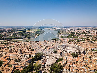 Aerial View of Arles Cityscapes, Provence, France Stock Photo