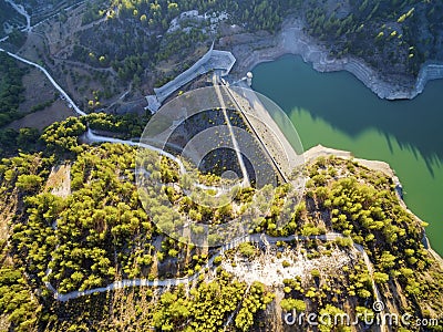 Aerial view of Arminou reservoir, Pafos, Cyprus Stock Photo