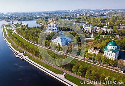 Aerial view of Yaroslavl with Assumption Cathedral and Strelka park Stock Photo
