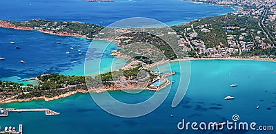 Aerial view of the Astir luxury retreat beach at the Vouliagmeni district of Athens, Stock Photo