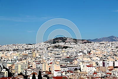 Aerial View of Athens and Mount Lycabettus from Areopagus Hill, Athens, Greece Stock Photo