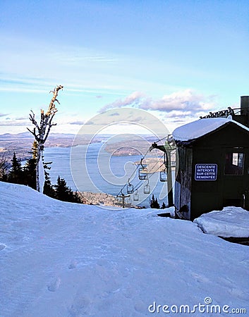 An aerial view atop Mont Owl`s Head during christmas in Quebec. Stock Photo