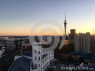 Aerial view of Auckland city skyline at sunrise Editorial Stock Photo