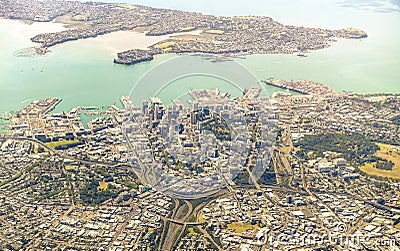 Aerial view of Auckland skyline with modern buildings and green areas - New Zealand modern city with spectacular panorama Stock Photo