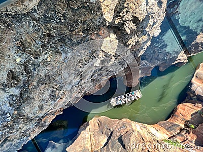 Aerial view of Australian tourists on eco tour cruising in Cobbold Gorge Queensland Australia Editorial Stock Photo