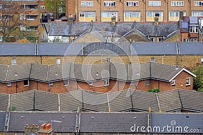 Aerial view of back to back terraced housing in London Stock Photo