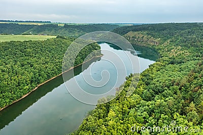Aerial view of a Bakota Bay, located over flooded Bakota village, part of the National Environmental Park Podilski Stock Photo