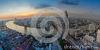 Aerial view of Bangkok city with Chao Phraya river Stock Photo