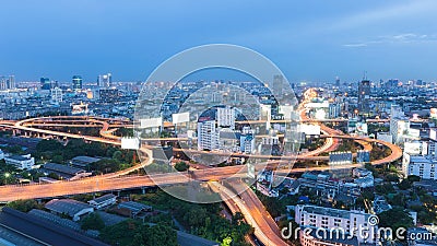 Aerial view, Bangkok city highway over residence are Stock Photo