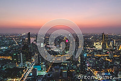 Aerial view of Bangkok city at sunset, from Mahanakhon SkyWalk, Thailand, Asia Editorial Stock Photo