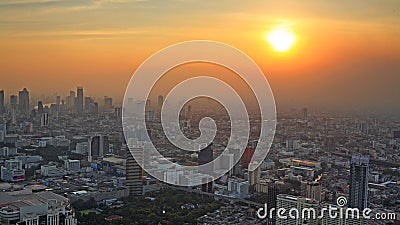 aerial view of Bangkok cityscape at sunset Stock Photo