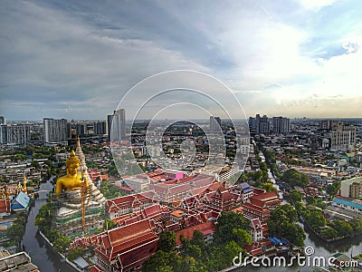 Aerial view bangkok temple town landmark golden buddha Stock Photo