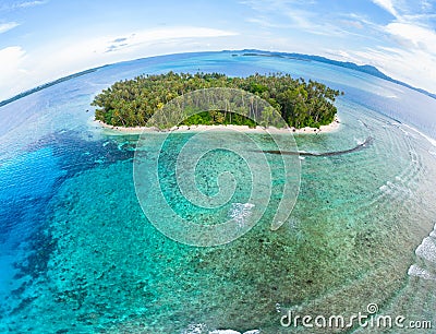 Aerial view Banyak Islands Sumatra tropical archipelago Indonesia, Aceh, coral reef white sand beach. Top travel tourist Stock Photo