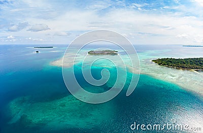 Aerial view Banyak Islands Sumatra tropical archipelago Indonesia, Aceh, coral reef white sand beach. Top travel tourist Stock Photo