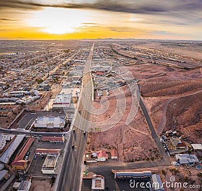 Aerial view of Barstow community a residential city of homes and commercial property community Mojave desert California Stock Photo