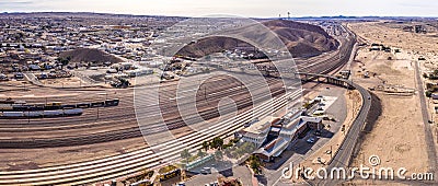 Aerial view of Barstow community a residential city of homes and commercial property community Mojave desert California Editorial Stock Photo