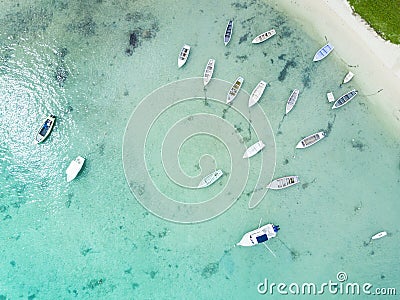 Aerial view beach front with fishing boats Stock Photo