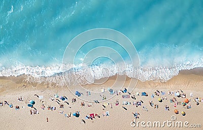 Aerial view at the beach. Turquoise water background from top view. Summer seascape from air. Stock Photo