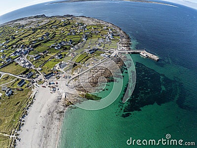Aerial view of Beach and village in Inisheer island Stock Photo