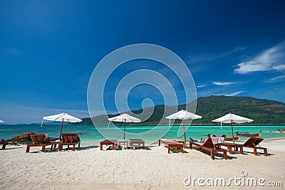 Aerial view of beautiful beach of Koh Lipe against blue sky in Satun, Thailand, Clear water and blue sky Lipe island, Thailand Stock Photo