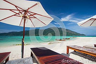 Aerial view of beautiful beach of Koh Lipe against blue sky in Satun, Thailand, Clear water and blue sky Lipe island, Thailand Stock Photo
