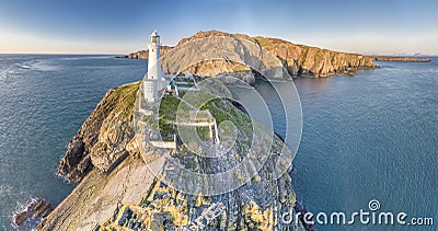 Aerial view of the beautiful cliffs close to the historic South Stack lighthouse on Anglesey - Wales Stock Photo