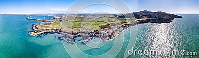 Aerial view of the beautiful coast and cliffs between North Stack Fog station and Holyhead on Anglesey, North wales Stock Photo