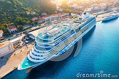 Aerial view of beautiful large cruise ships at sunset Editorial Stock Photo