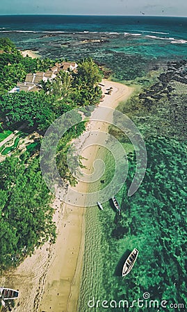 Aerial view of beautiful Mauritius beach, Africa Stock Photo