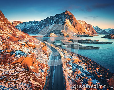 Aerial view of beautiful mountain road near the sea Stock Photo