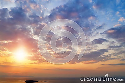 Sunset sky with orange colors over the Mediterranean sea Stock Photo