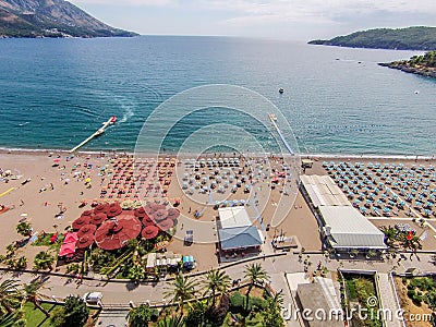 Aerial view of Becici beach in Budva town, Montenegro Stock Photo